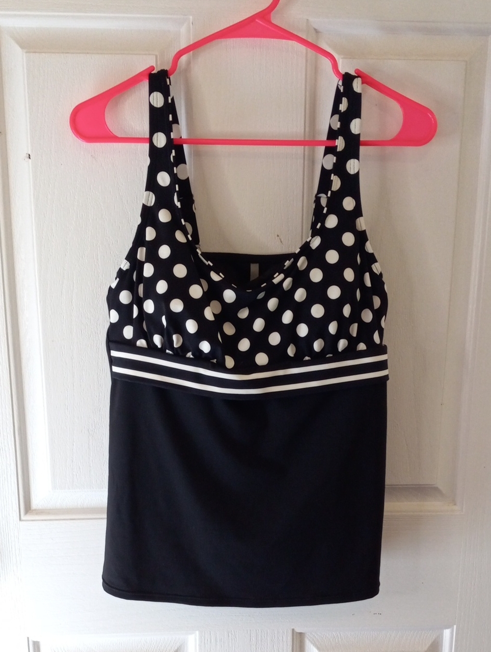 Land's End black and white polka dot swim top tankini women's size 12